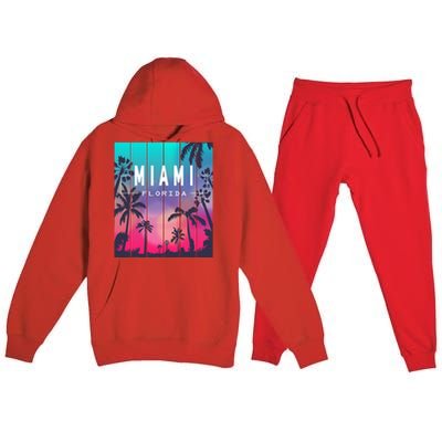 Miami Florida Sunset I Love Miami Beach Souvenir Premium Hooded Sweatsuit Set