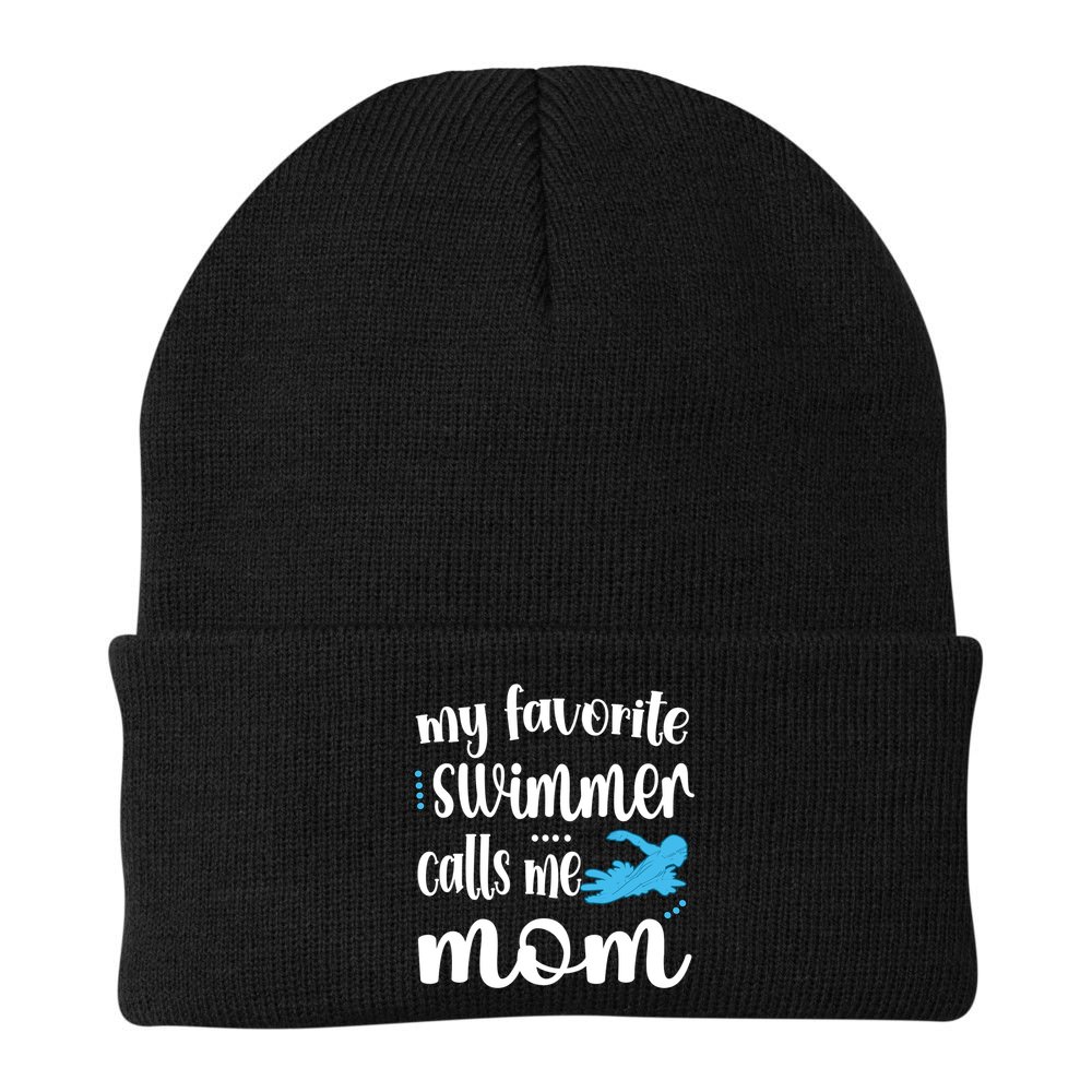 My Favorite Swimmer Calls Me Swim Mom Swimming Mama Gift Beanie