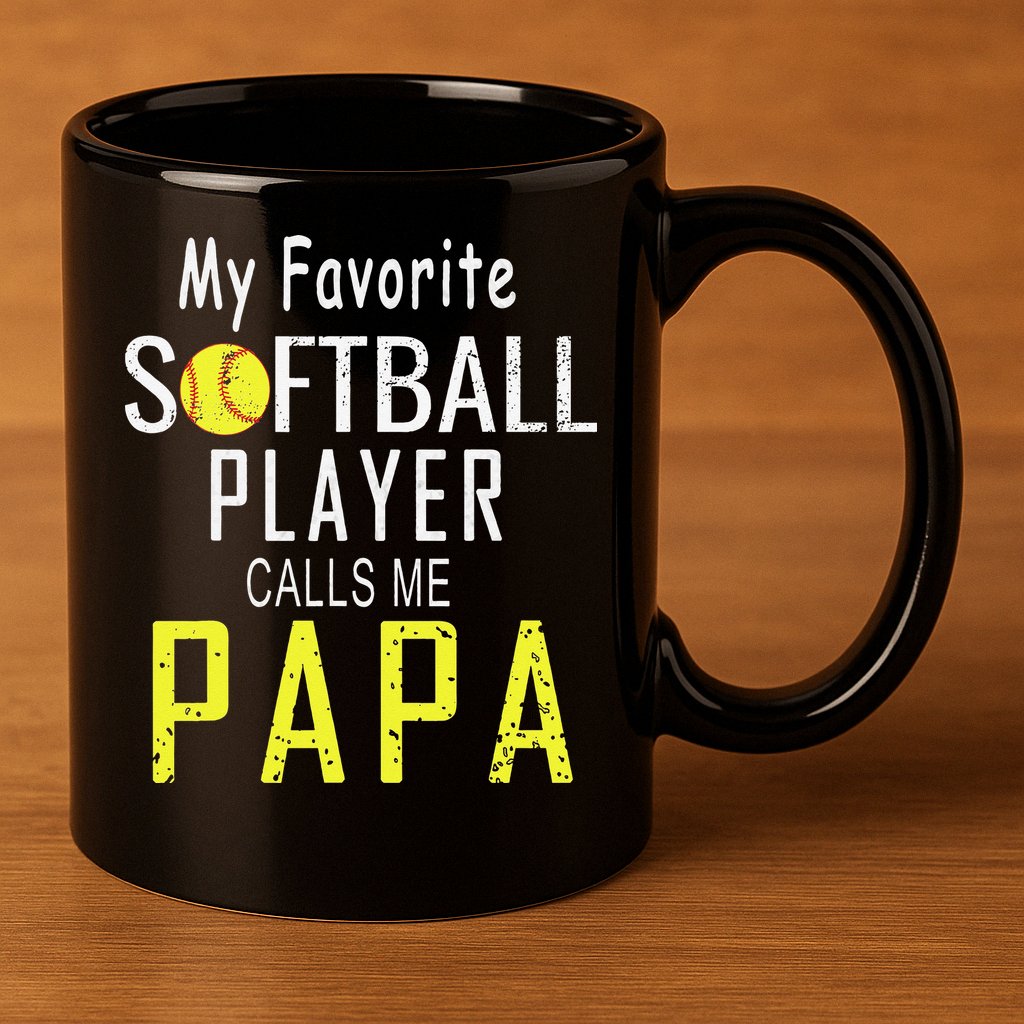 My Favorite Softball Player Calls Me Papa Father's Day Gift 11oz C Handle Ceramic Mug