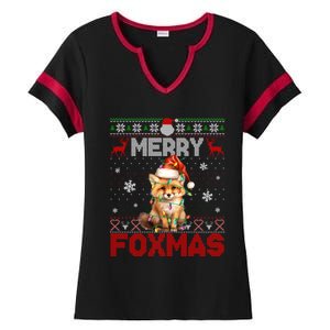 Merry Foxmas Santa Fox Lights Fox Lovers Ugly Xmas Gift Ladies Halftime Notch Neck Tee