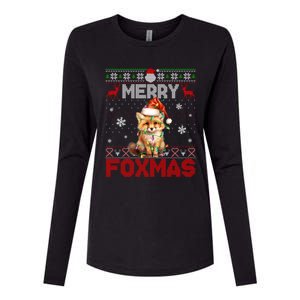 Merry Foxmas Santa Fox Lights Fox Lovers Ugly Xmas Gift Womens Cotton Relaxed Long Sleeve T-Shirt