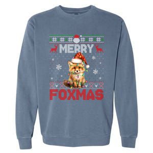 Merry Foxmas Santa Fox Lights Fox Lovers Ugly Xmas Gift Garment-Dyed Sweatshirt