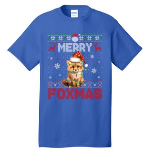 Merry Foxmas Santa Fox Lights Fox Lovers Ugly Xmas Gift Tall T-Shirt