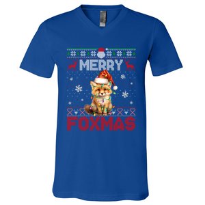 Merry Foxmas Santa Fox Lights Fox Lovers Ugly Xmas Gift V-Neck T-Shirt