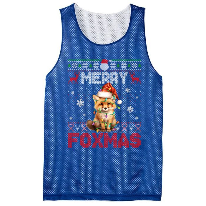 Merry Foxmas Santa Fox Lights Fox Lovers Ugly Xmas Gift Mesh Reversible Basketball Jersey Tank