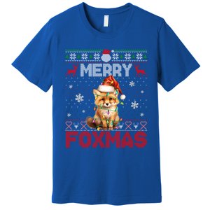 Merry Foxmas Santa Fox Lights Fox Lovers Ugly Xmas Gift Premium T-Shirt