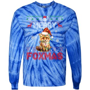 Merry Foxmas Santa Fox Lights Fox Lovers Ugly Xmas Gift Tie-Dye Long Sleeve Shirt