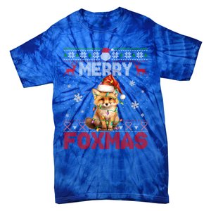 Merry Foxmas Santa Fox Lights Fox Lovers Ugly Xmas Gift Tie-Dye T-Shirt