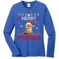 Merry Foxmas Santa Fox Lights Fox Lovers Ugly Xmas Gift Ladies Long Sleeve Shirt