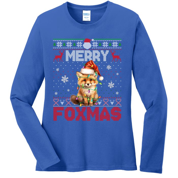 Merry Foxmas Santa Fox Lights Fox Lovers Ugly Xmas Gift Ladies Long Sleeve Shirt