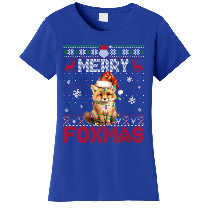 Merry Foxmas Santa Fox Lights Fox Lovers Ugly Xmas Gift Women's T-Shirt