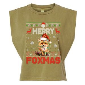 Merry Foxmas Santa Fox Lights Fox Lovers Ugly Xmas Gift Garment-Dyed Women's Muscle Tee