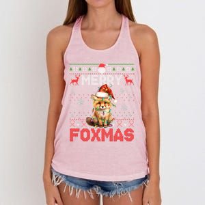 Merry Foxmas Santa Fox Lights Fox Lovers Ugly Xmas Gift Women's Knotted Racerback Tank