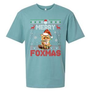 Merry Foxmas Santa Fox Lights Fox Lovers Ugly Xmas Gift Sueded Cloud Jersey T-Shirt