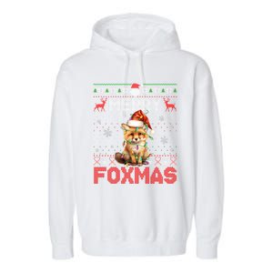 Merry Foxmas Santa Fox Lights Fox Lovers Ugly Xmas Gift Garment-Dyed Fleece Hoodie