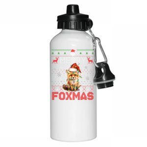 Merry Foxmas Santa Fox Lights Fox Lovers Ugly Xmas Gift Aluminum Water Bottle