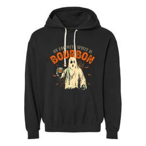 My Favorite Spirit Is Bourbon Funny Ghost Halloween Costume Garment-Dyed Fleece Hoodie