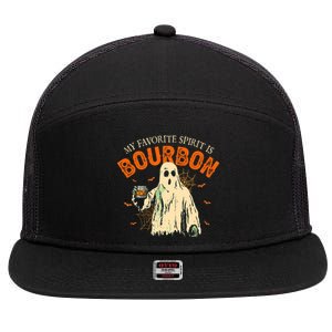 My Favorite Spirit Is Bourbon Funny Ghost Halloween Costume 7 Panel Mesh Trucker Snapback Hat