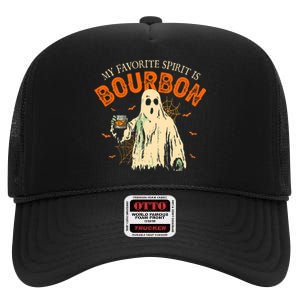 My Favorite Spirit Is Bourbon Funny Ghost Halloween Costume High Crown Mesh Back Trucker Hat