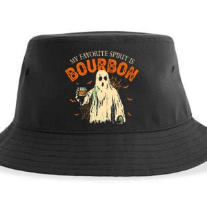 My Favorite Spirit Is Bourbon Funny Ghost Halloween Costume Sustainable Bucket Hat