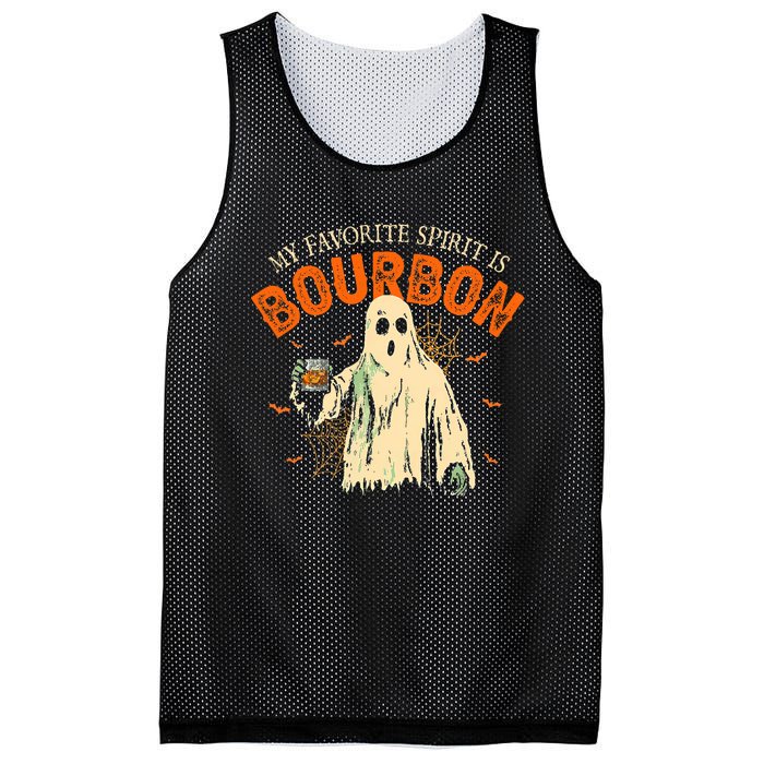 My Favorite Spirit Is Bourbon Funny Ghost Halloween Costume Mesh Reversible Basketball Jersey Tank