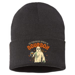 My Favorite Spirit Is Bourbon Funny Ghost Halloween Costume Sustainable Knit Beanie