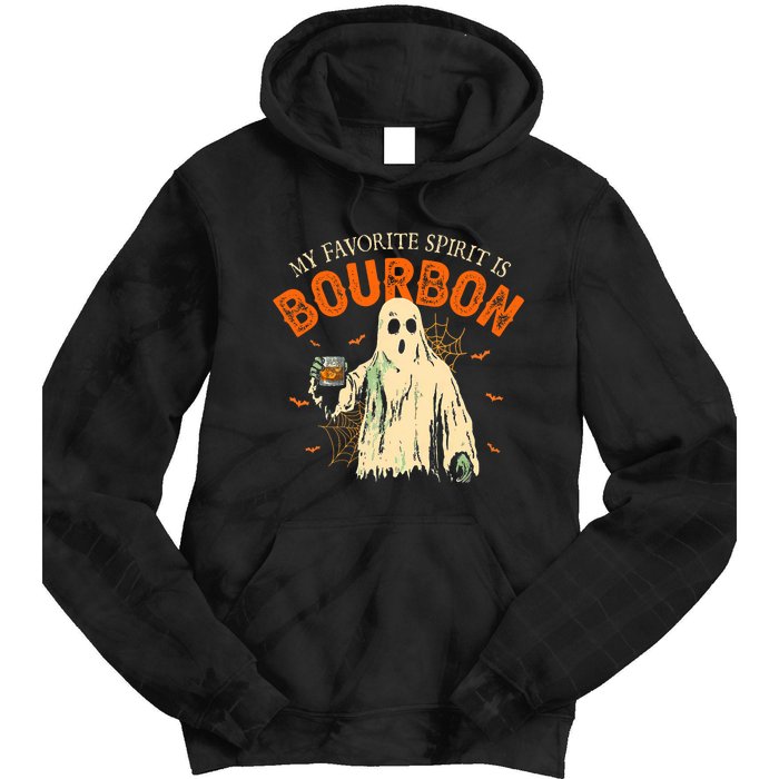 My Favorite Spirit Is Bourbon Funny Ghost Halloween Costume Tie Dye Hoodie