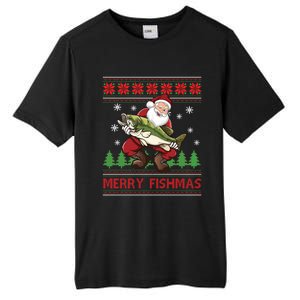 Merry Fishmas Santa Fishing Ugly Christmas Sweater Style Gift Tall Fusion ChromaSoft Performance T-Shirt