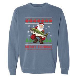 Merry Fishmas Santa Fishing Ugly Christmas Sweater Style Gift Garment-Dyed Sweatshirt