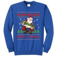 Merry Fishmas Santa Fishing Ugly Christmas Sweater Style Gift Sweatshirt