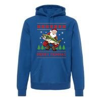 Merry Fishmas Santa Fishing Ugly Christmas Sweater Style Gift Premium Hoodie