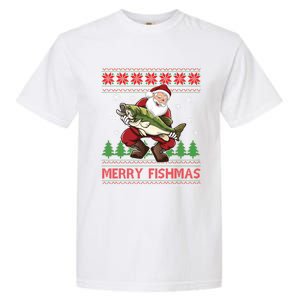 Merry Fishmas Santa Fishing Ugly Christmas Sweater Style Gift Garment-Dyed Heavyweight T-Shirt