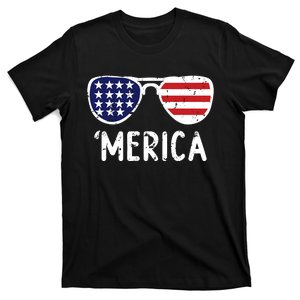 Merica Flag Sunglasses Patriotic 4th Of July T-Shirt