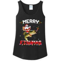 Merry Fishmas Santa Riding Fish Christmas Pjs Fishers Ladies Essential Tank