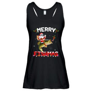 Merry Fishmas Santa Riding Fish Christmas Pjs Fishers Ladies Essential Flowy Tank