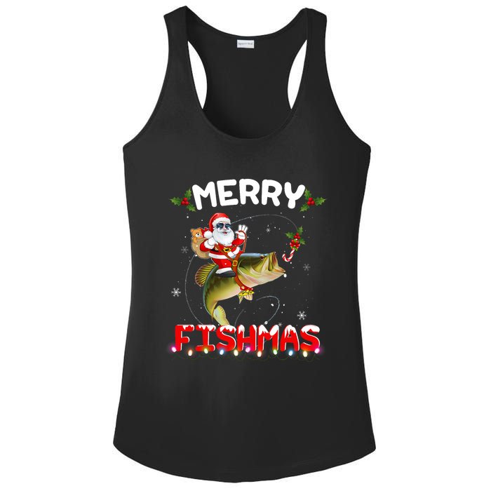 Merry Fishmas Santa Riding Fish Christmas Pjs Fishers Ladies PosiCharge Competitor Racerback Tank