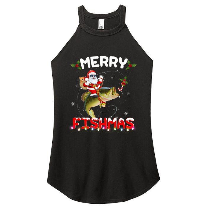 Merry Fishmas Santa Riding Fish Christmas Pjs Fishers Women's Perfect Tri Rocker Tank