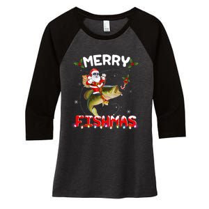 Merry Fishmas Santa Riding Fish Christmas Pjs Fishers Women's Tri-Blend 3/4-Sleeve Raglan Shirt