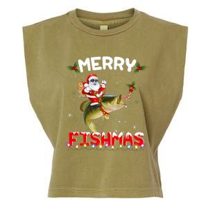 Merry Fishmas Santa Riding Fish Christmas Pjs Fishers Garment-Dyed Women's Muscle Tee