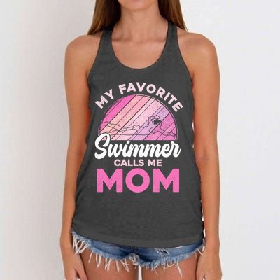 My Favorite Swimmer Calls Me Mom Mothers Day Retro Swimming Gift Women's Knotted Racerback Tank