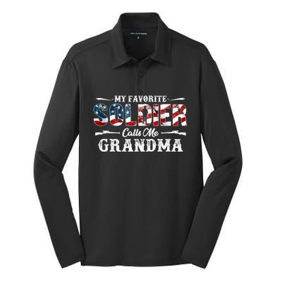 My Favorite Soldier Calls Me Grandma Gift Fathers Day Gift Silk Touch Performance Long Sleeve Polo