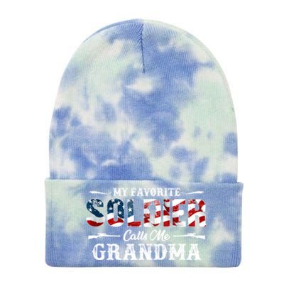 My Favorite Soldier Calls Me Grandma Gift Fathers Day Gift Tie Dye 12in Knit Beanie