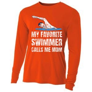 My Favorite Swimmer Calls Me Mom Mother's Day Swimming Gift Cooling Performance Long Sleeve Crew