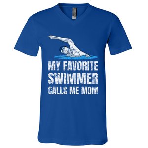 My Favorite Swimmer Calls Me Mom Mother's Day Swimming Gift V-Neck T-Shirt