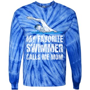 My Favorite Swimmer Calls Me Mom Mother's Day Swimming Gift Tie-Dye Long Sleeve Shirt