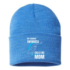 My Favorite Swimmer Calls Me Mom Swimming Mother's Day Gift Sustainable Knit Beanie