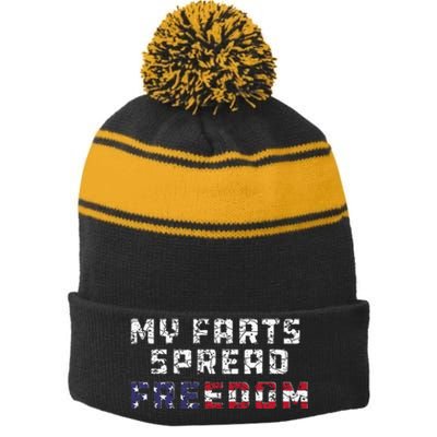 My Farts Spread Freedom Redneck Country Joke USA Flag Humor Stripe Pom Pom Beanie