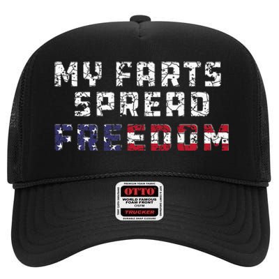 My Farts Spread Freedom Redneck Country Joke USA Flag Humor High Crown Mesh Back Trucker Hat