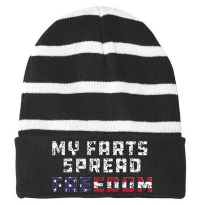 My Farts Spread Freedom Redneck Country Joke USA Flag Humor Striped Beanie with Solid Band