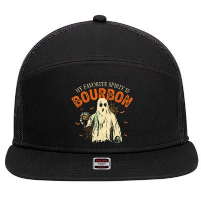 My Favorite Spirit Is Bourbon Funny Ghost Halloween Costume Gift 7 Panel Mesh Trucker Snapback Hat